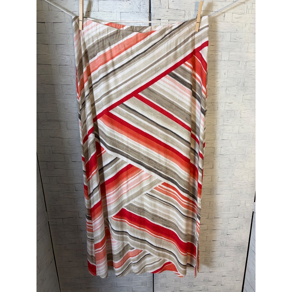 Chico's Women's Skirt Maxi Striped Geometric Jersey Knit Side Slit